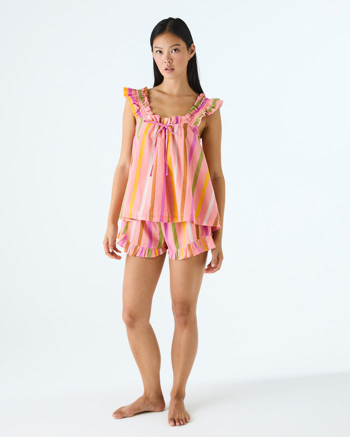 Bon Bon Stripe Pink Adult Organic Cotton Frill Cami & Short Pyjama Set