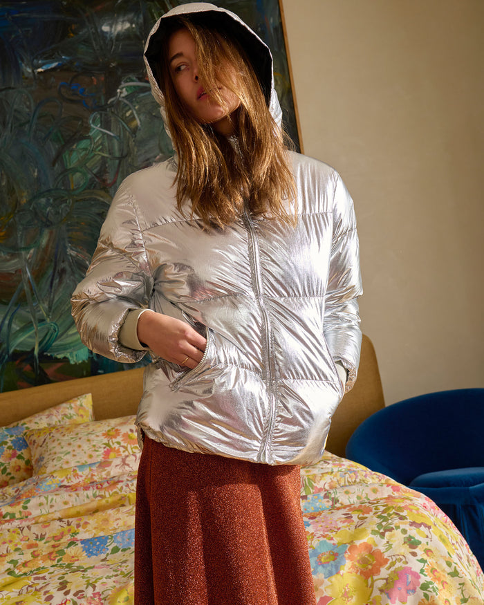 Silver Foil Adult Puffa Jacket
