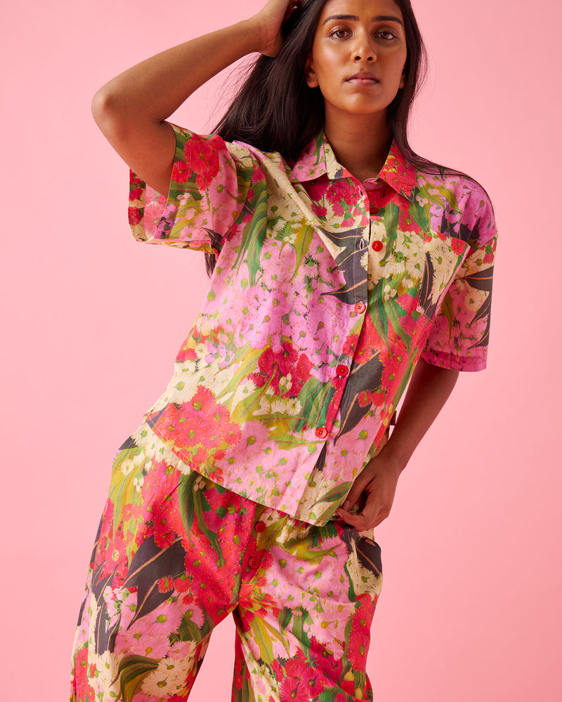 Australian Bush Blossom Adult Organic Cotton Short Sleeve Shirt & Pant Pyjama Set