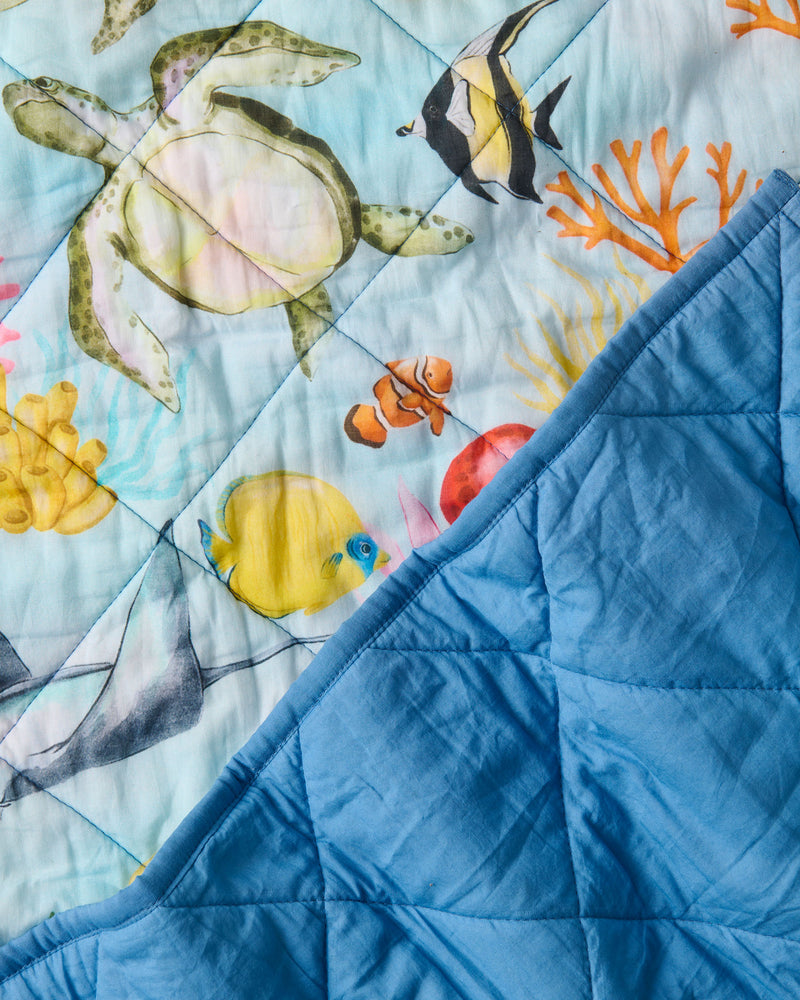 Reef Life Organic Cotton Quilted Cot Bedspread