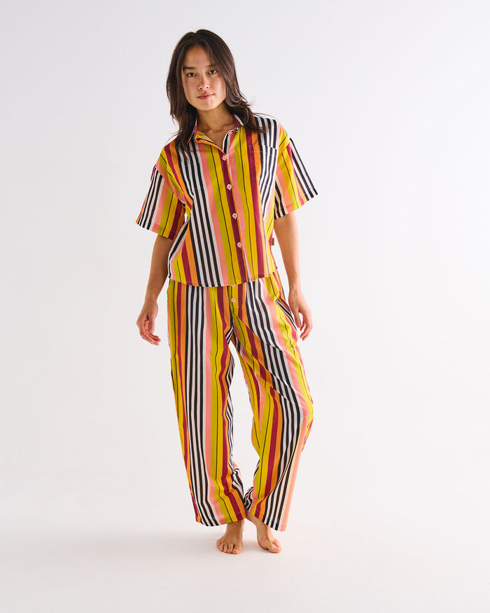 Casablanca Stripe Adult Organic Cotton Short Sleeve Shirt & Pant Pyjama Set