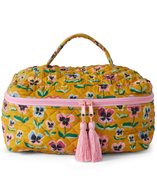 Pretty Pansy Quilted Cotton Toiletry Case