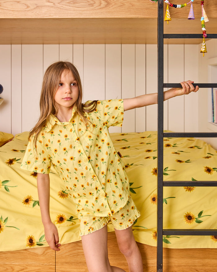 Sunflower Delight Kids Organic Cotton Short Sleeve Shirt & Short Pyjama Set