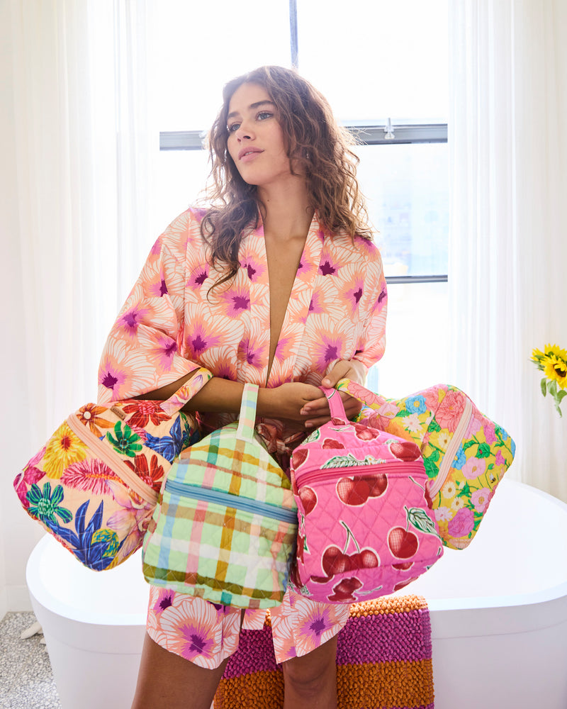 Candy Check Mint Quilted Cotton Toiletry Case