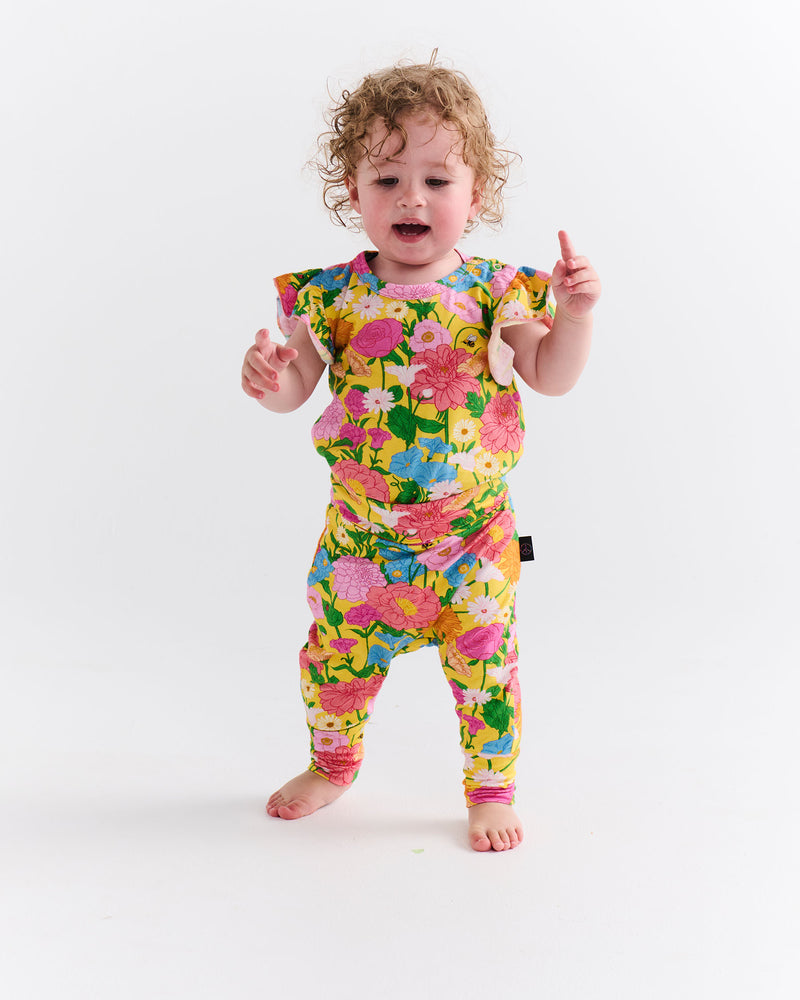Follow The Sun Yellow Organic Short Sleeve Frill Romper