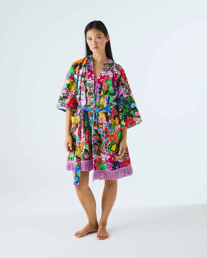 Kip&Co x Romance Was Born Flower Power Pink Printed Terry Mini Robe