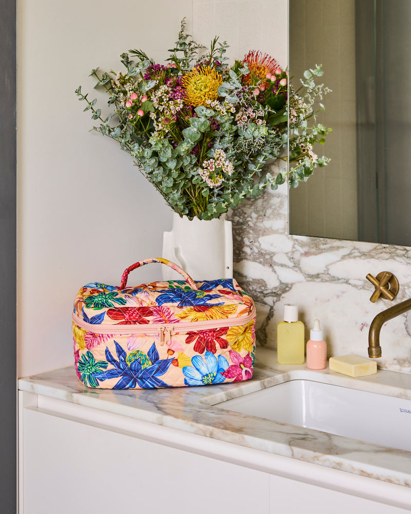 Wild Flowers In Bloom Quilted Cotton Toiletry Case