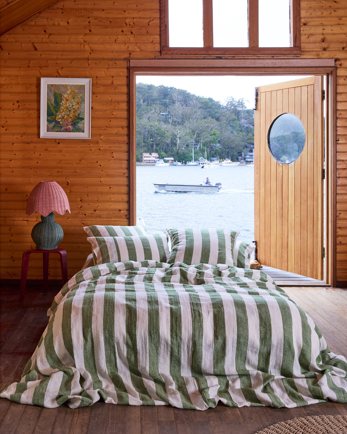 Moss Stripe Linen Quilt Cover