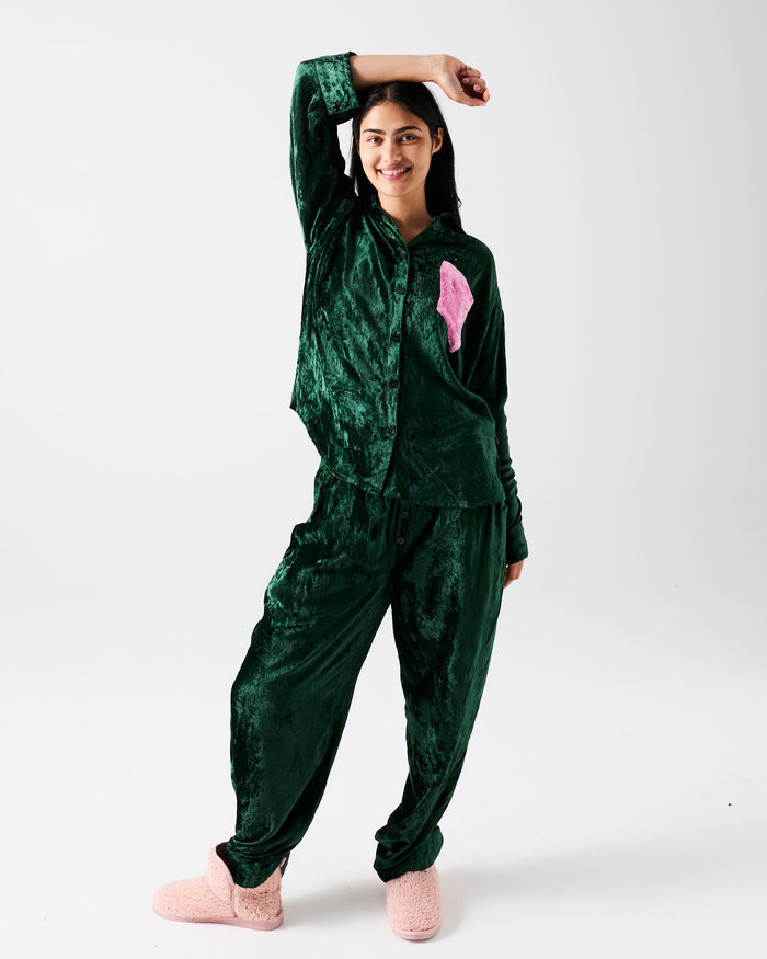 Candy Pine Adult Velvet Long Sleeve Shirt & Pant Pyjama Set