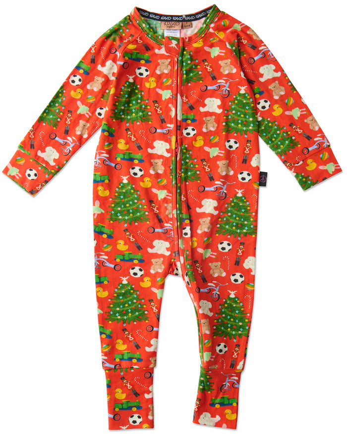 Christmas Toys Organic Long Sleeve Zip Romper