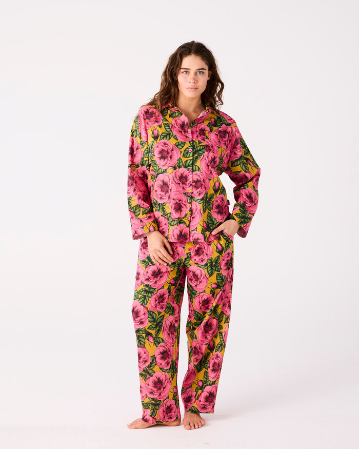 Golden Peony Adult Organic Cotton Long Sleeve Shirt & Pant Pyjama Set