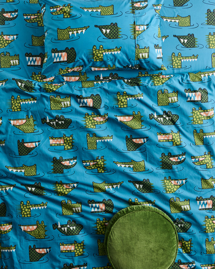 Crocodile Rock Blue Organic Cotton Fitted Sheet