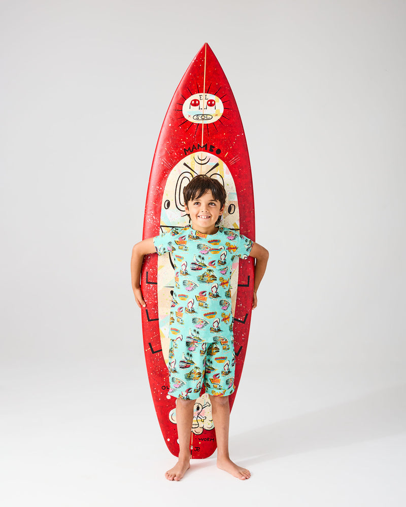 Kip&Co x Mambo Mambo World Kids Organic Cotton Short Sleeve Tee & Short Pyjama Set