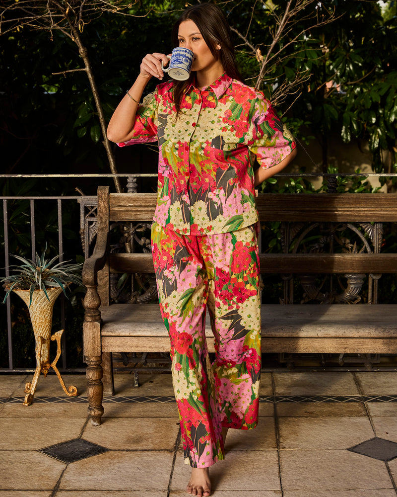 Australian Bush Blossom Adult Organic Cotton Short Sleeve Shirt & Pant Pyjama Set