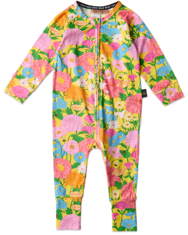 Follow The Sun Yellow Organic Long Sleeve Zip Romper