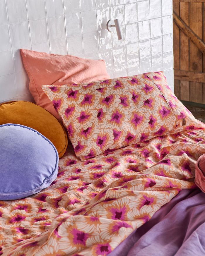 Hibiscus Peach Linen Pillowcases