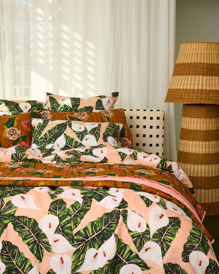 Lily Of The Valley Peach Linen Pillowcases