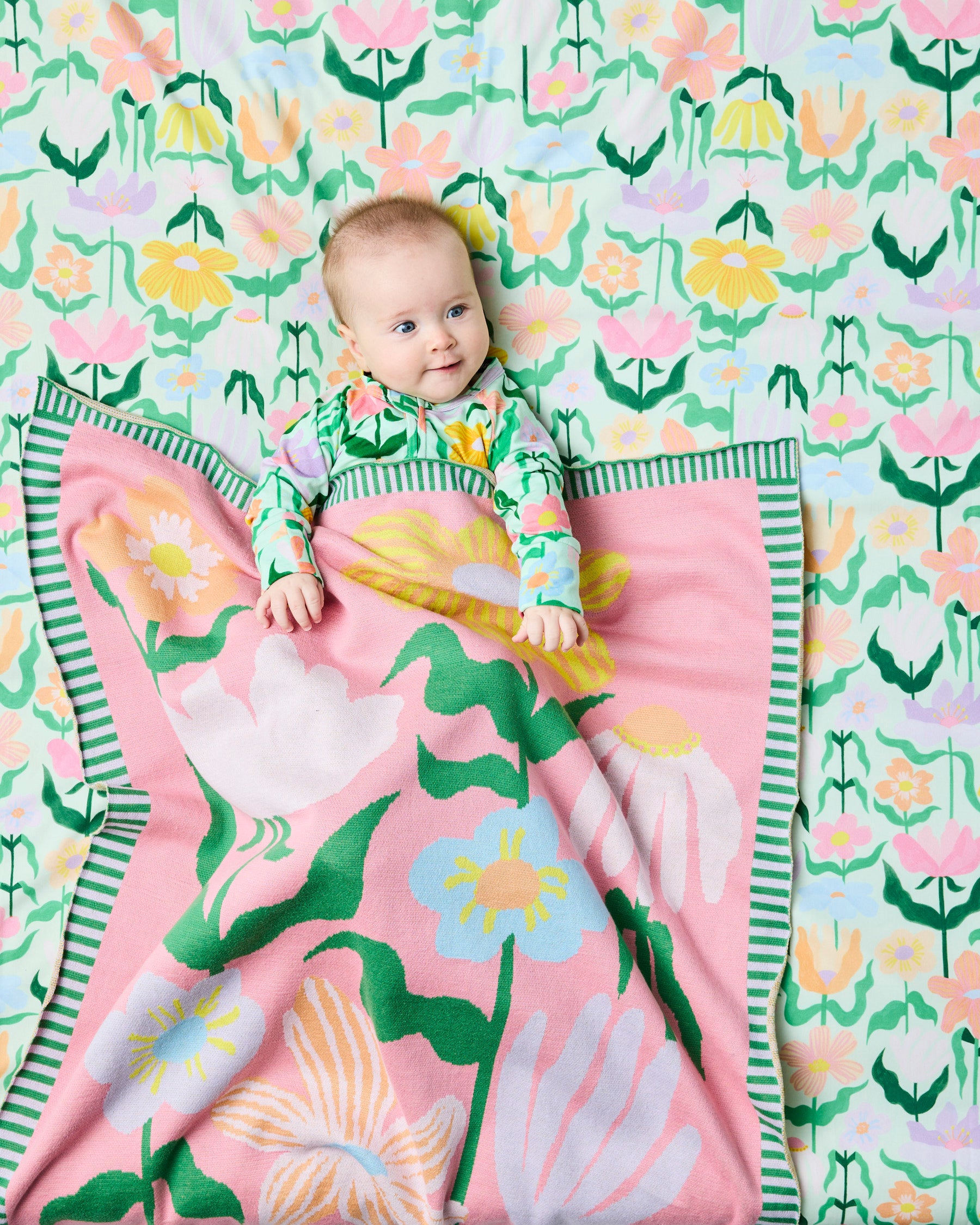 Popping Flowers Green Organic Cotton Quilted Fleece Overalls – Kip&Co