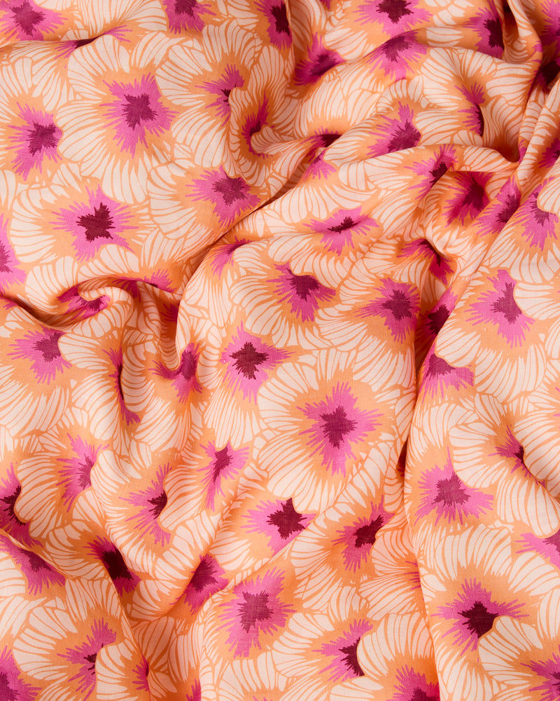 Hibiscus Peach Linen Quilt Cover