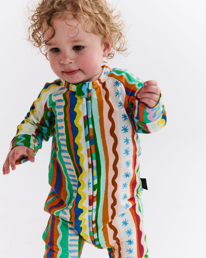 Beach Patterns Organic Long Sleeve Zip Romper