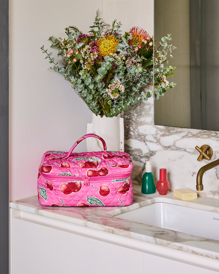 Cherry Blossom Quilted Cotton Toiletry Case