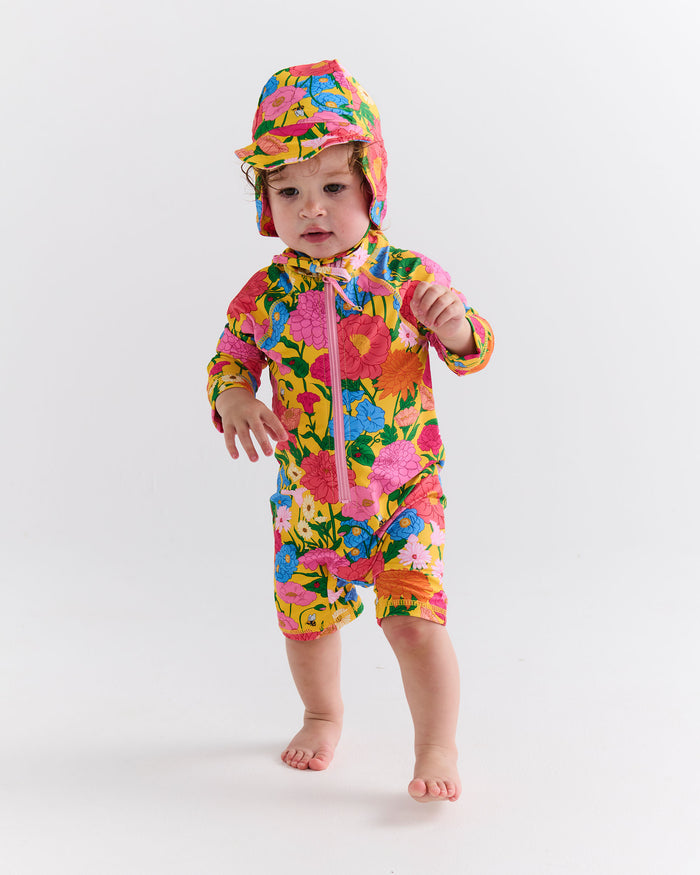 Follow The Sun Yellow Baby Long Sleeve Zip Bathers