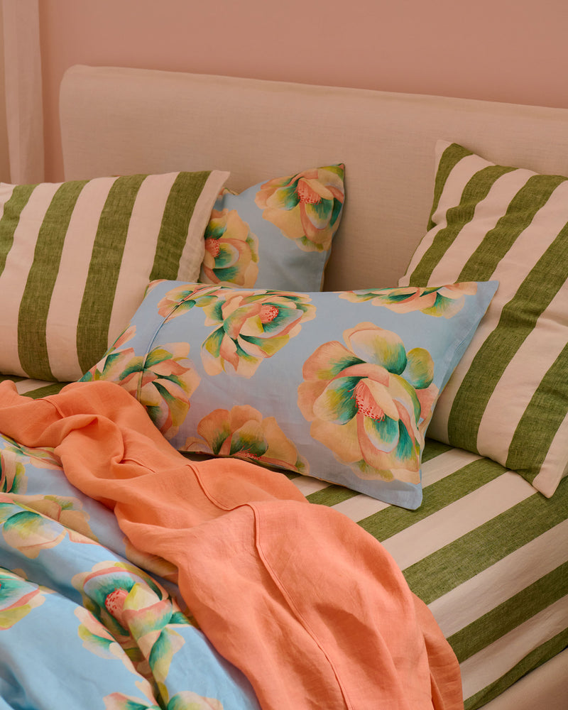 Moss Stripe Linen Fitted Sheet