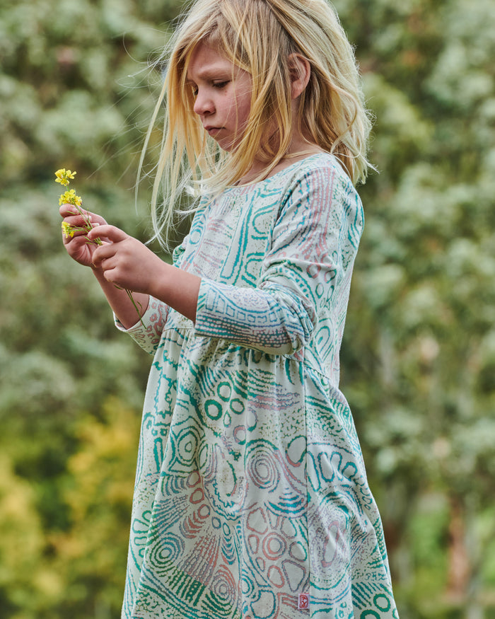 Tjala Tjukurpa Pastel Organic Cotton Long Sleeve Everyday Dress