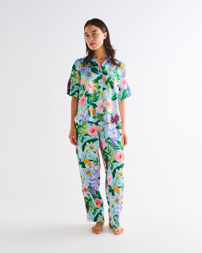 Spring In The Air Adult Eco Satin Short Sleeve Shirt & Pant Pyjama Set