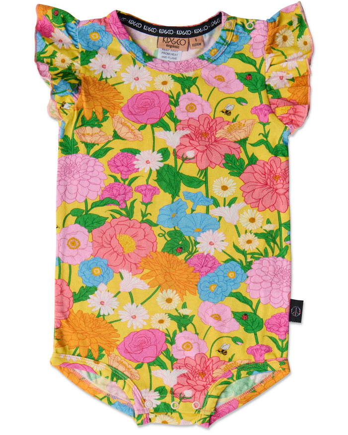 Follow The Sun Yellow Organic Short Sleeve Frill Romper