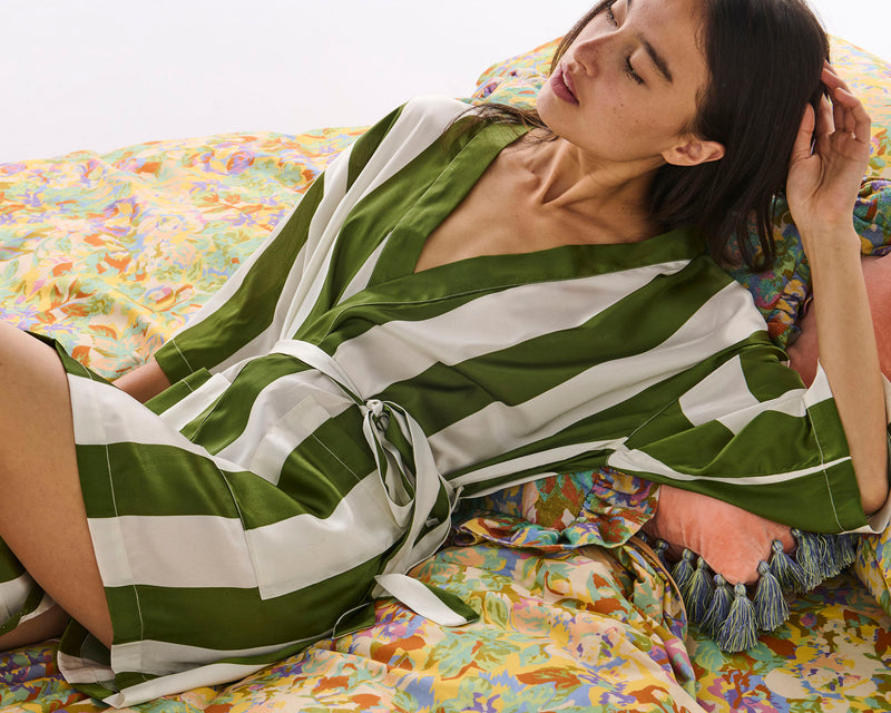 Moss Stripe Eco Satin Robe