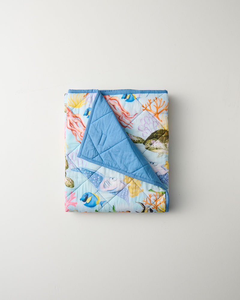 Reef Life Organic Cotton Quilted Cot Bedspread