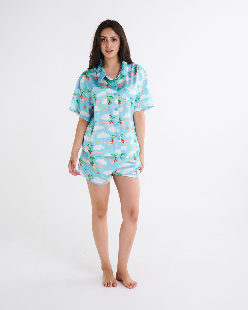 Kip&Co x The Beatles Lucy In The Sky With Diamonds Adult Eco Satin Short Sleeve Shirt & Short Pyjama Set