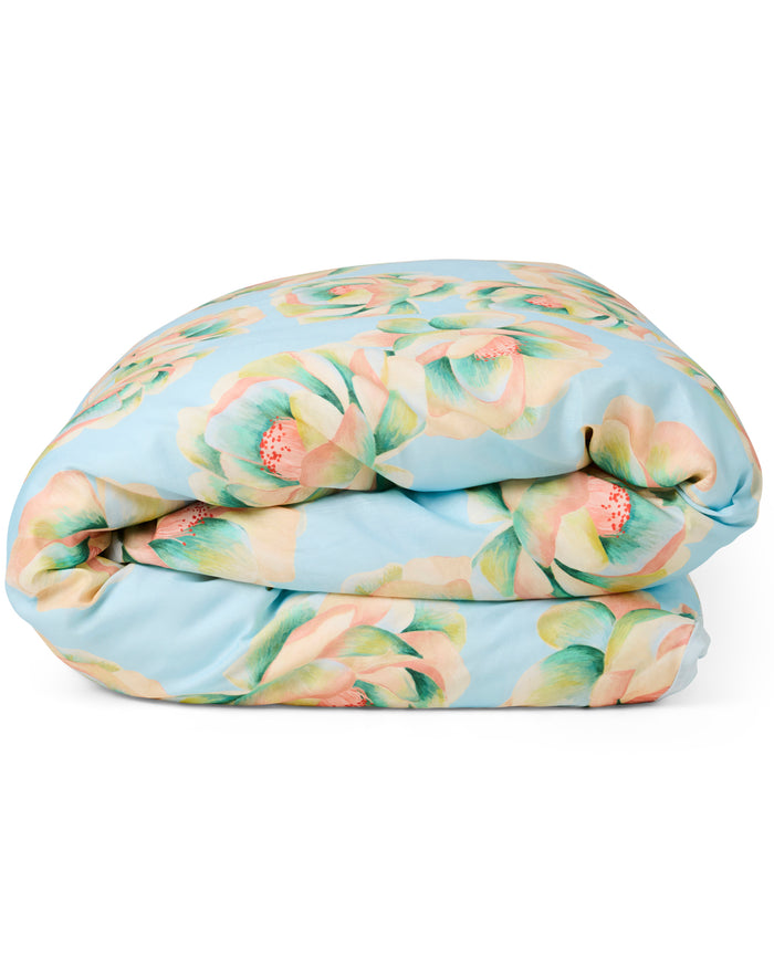 Big Beauty Floral Blue Linen Quilt Cover