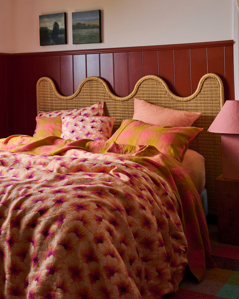 Hibiscus Peach Linen Quilt Cover