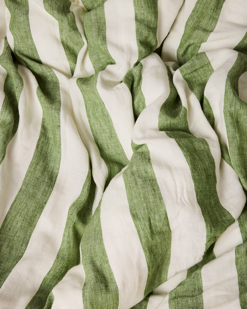 Moss Stripe Linen Fitted Sheet