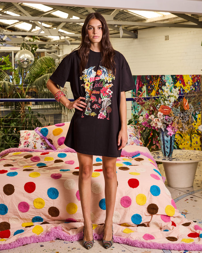 Kip&Co x Romance Was Born Sunny Oz Black Adult Organic Cotton Oversize T-shirt Nightie