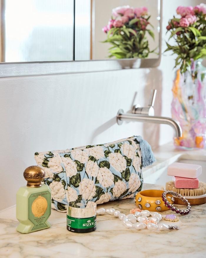 Hydrangea Blue Velvet Toiletry Bag