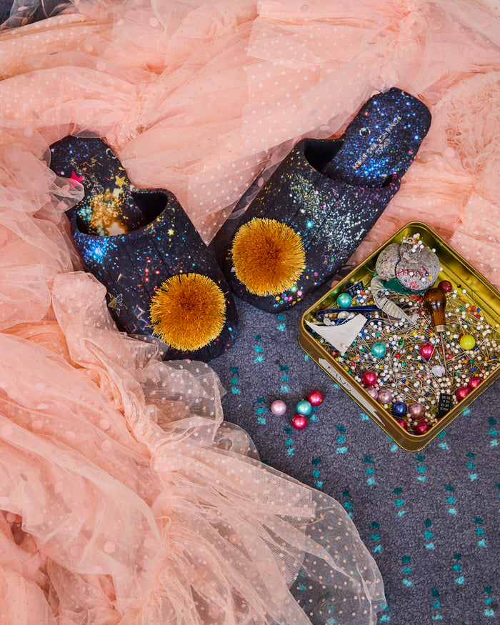 Kip&Co x Romance Was Born Glitter Galaxy Velvet Adult Slippers