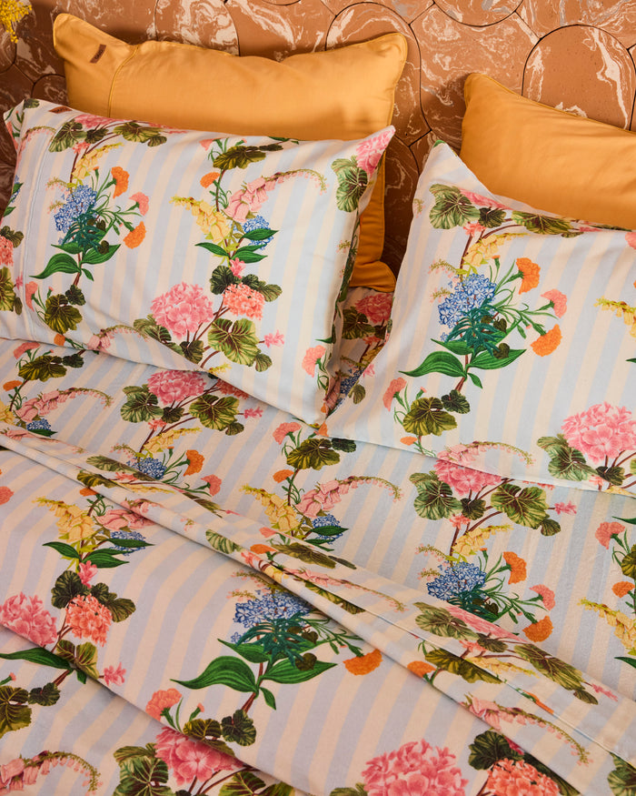 Bouquet Beauty Stripe Flannelette Flat Sheet