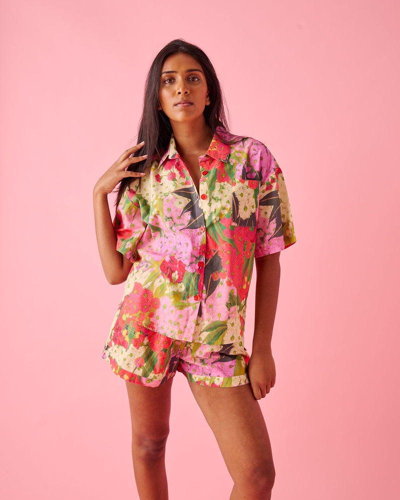 Australian Bush Blossom Adult Organic Cotton Short Sleeve Shirt & Short Pyjama Set