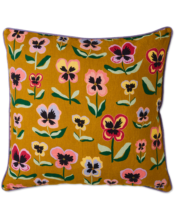 Pretty Pansy Gold Upholstery Cushion