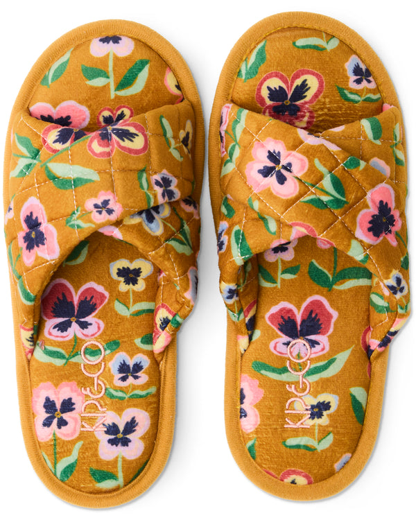 Pretty Pansy Quilted Velvet Adult Slippers