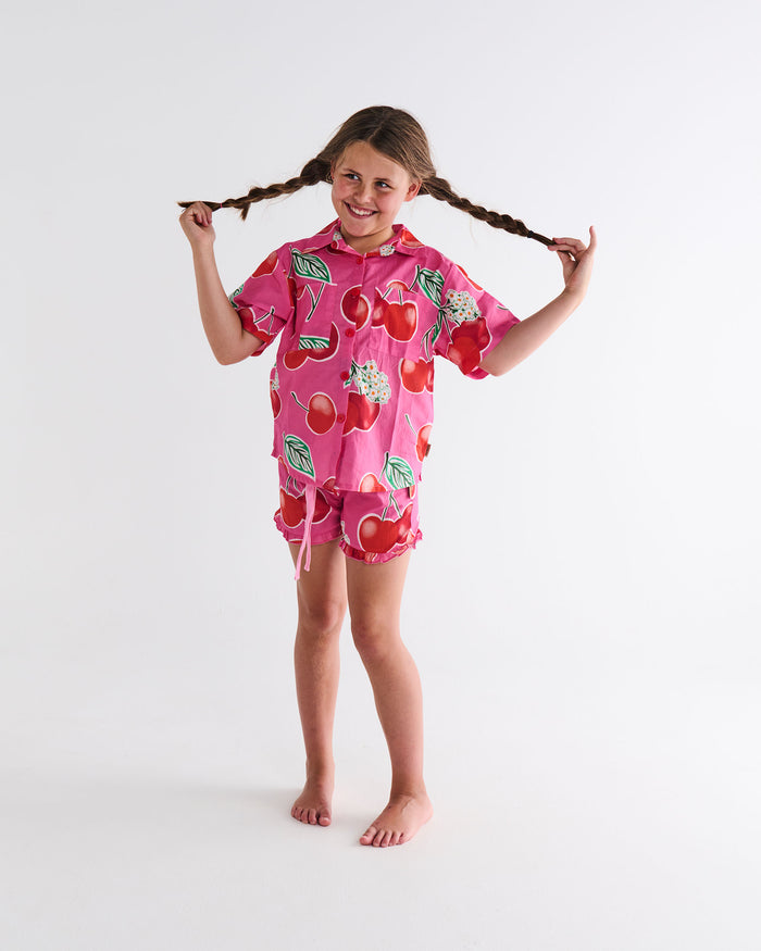 Cherry Blossom Kids Organic Cotton Short Sleeve Shirt & Short Pyjama Set