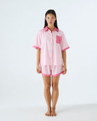 Glow In Pink Adult Bamboo Cotton Short Sleeve Shirt & Short Pyjama Set