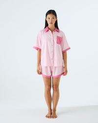Glow In Pink Adult Bamboo Cotton Short Sleeve Shirt & Short Pyjama Set