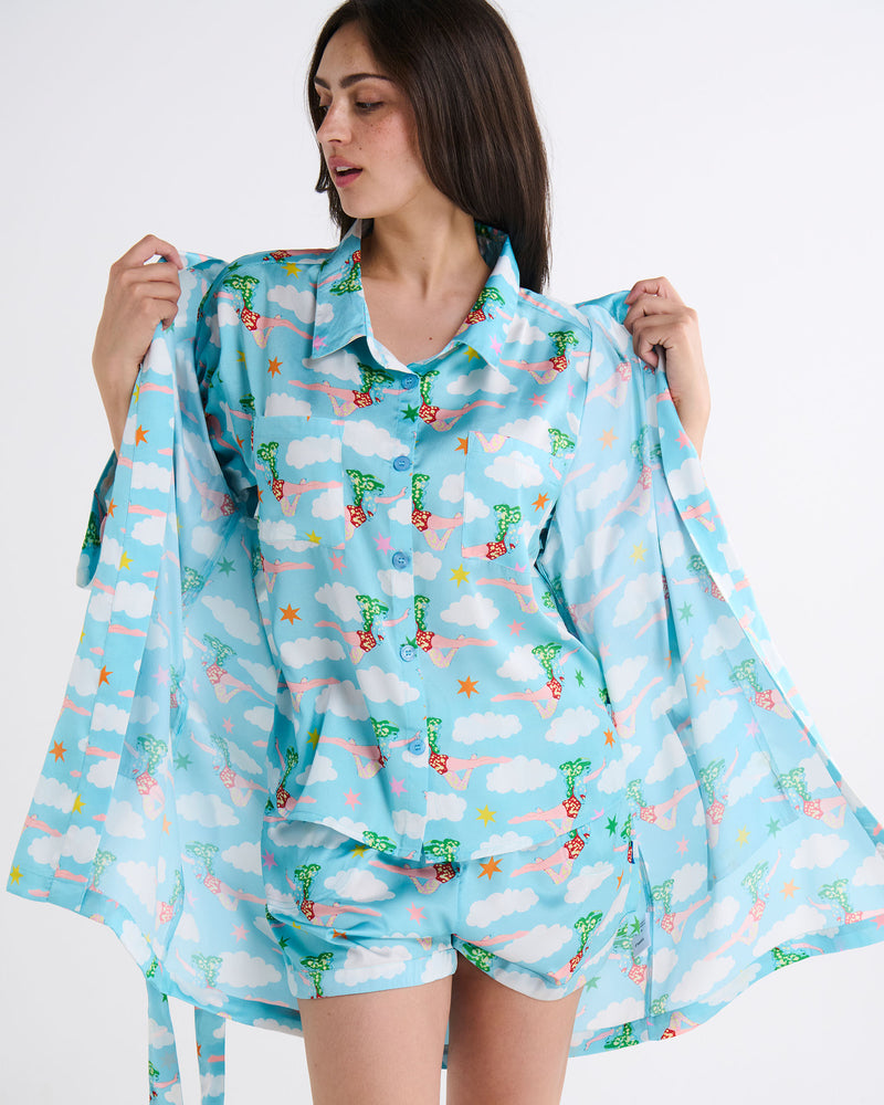 Kip&Co x The Beatles Lucy In The Sky With Diamonds Adult Eco Satin Short Sleeve Shirt & Short Pyjama Set