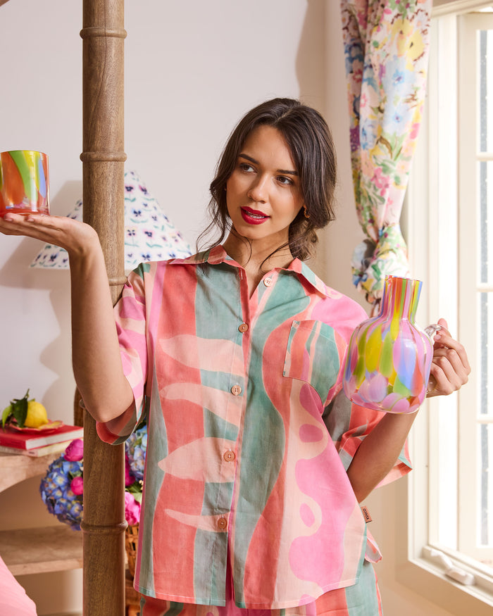 Sun Soaked Adult Organic Cotton Short Sleeve Shirt & Short Pyjama Set