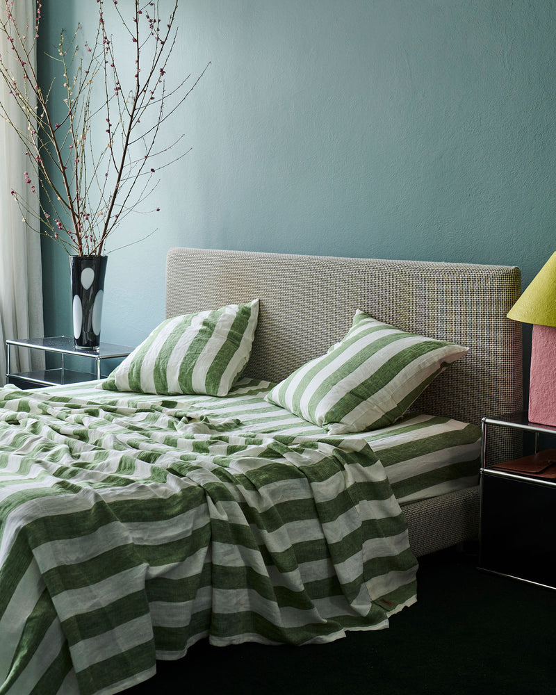 Moss Stripe Linen Flat Sheet
