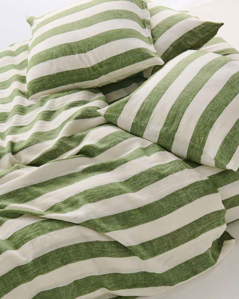 Moss Stripe Linen Quilt Cover